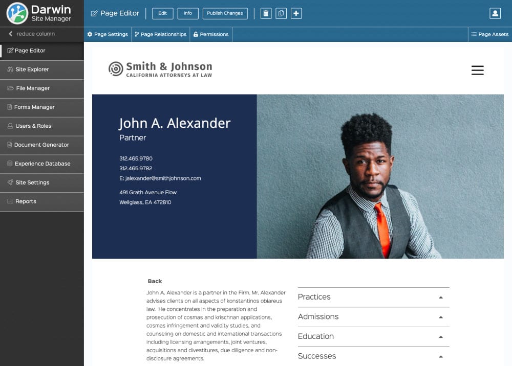 screenshot of Darwin Site Manager page editor