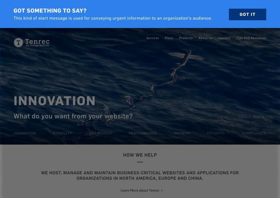Alert banner in site header
