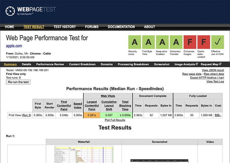 Webpage Test Tool Screengrab