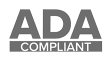 Gray and white graphic with bold letters ADA above the word COMPLIANT in a rectangular box, indicating Americans with Disabilities Act compliance.