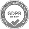 A circular badge with the text GENERAL DATA PROTECTION REGULATION around the edge and GDPR READY in the center, featuring a checkmark below the text.